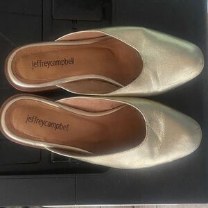 Jeffrey Campbell Metallic Gold Leather Slip-On Mules